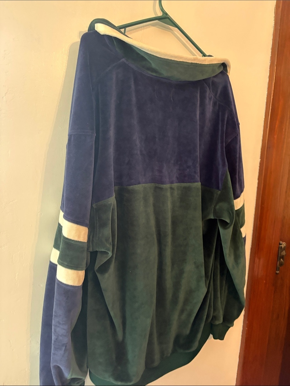 Billblass Green, Navy & Cream Velour Zip Jacket Hoodie - Picture 8 of 9
